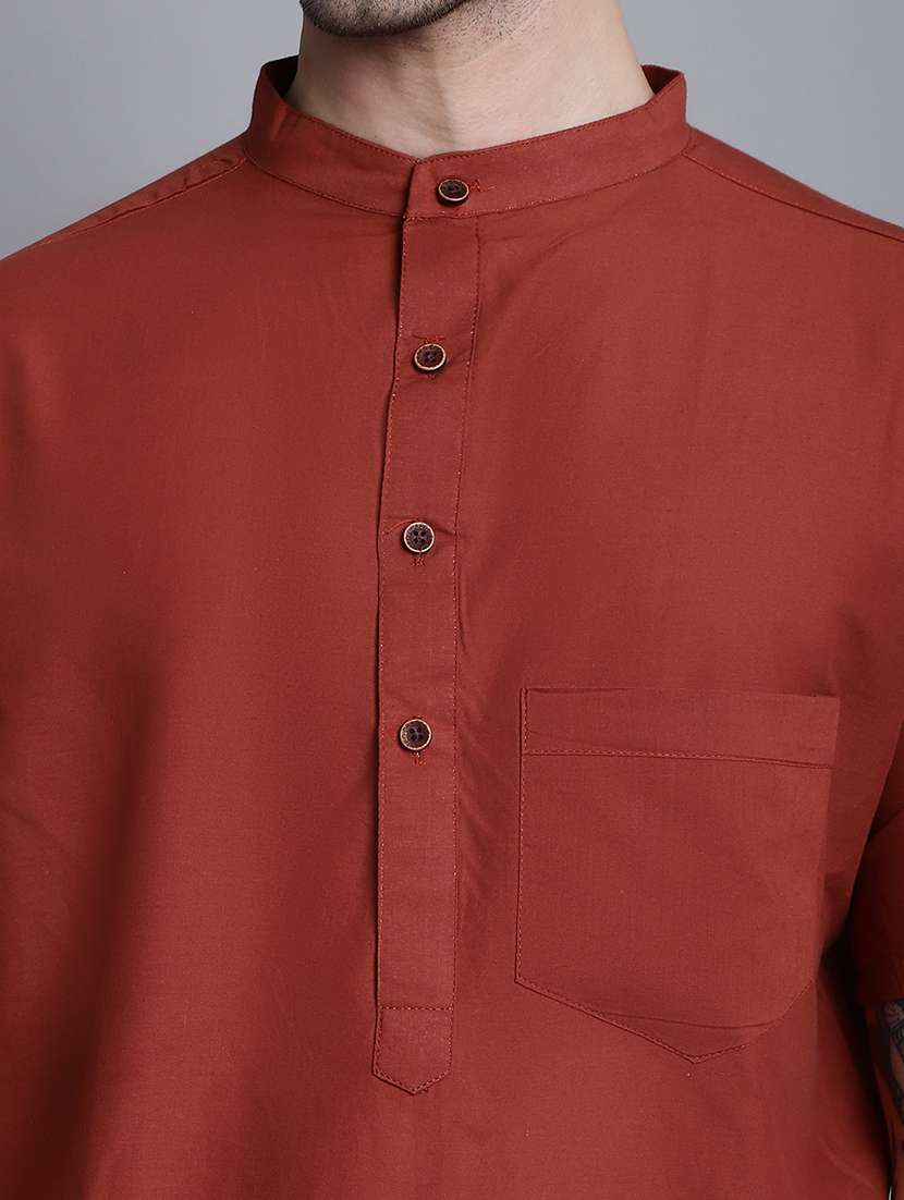 men solid mandarin neck short kurta - 22182619 -  Standard Image - 6