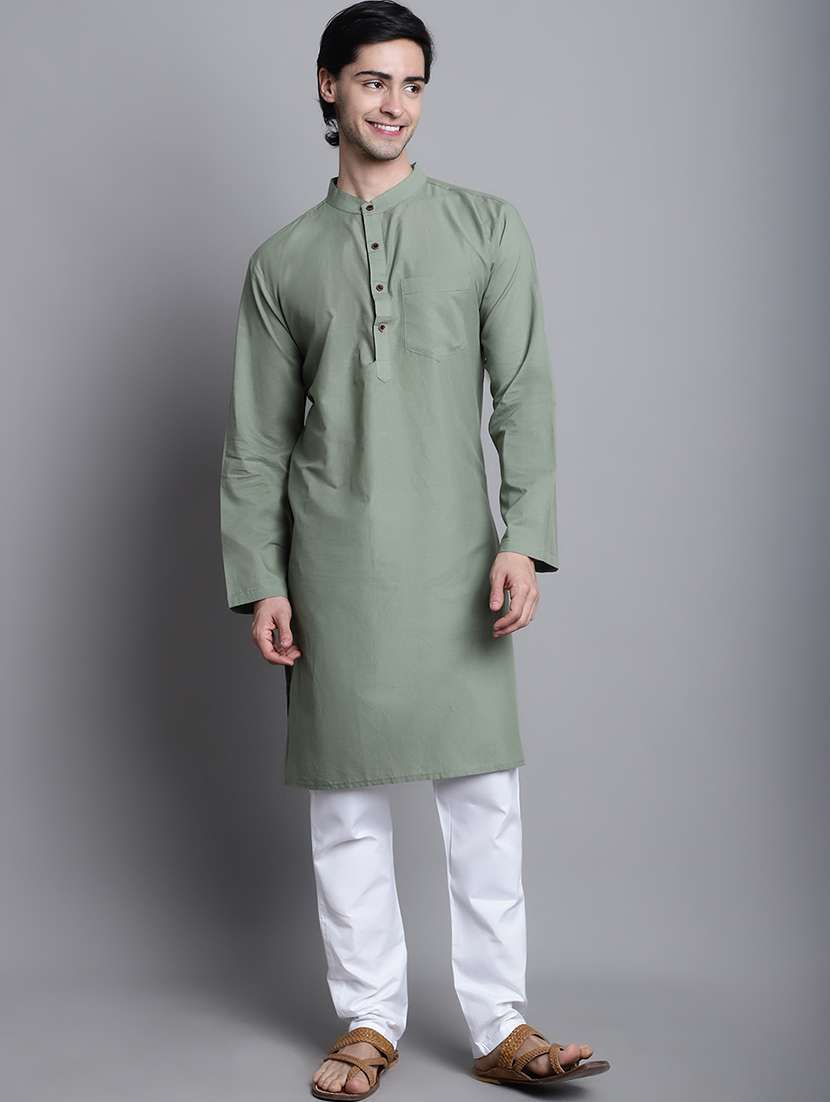 men solid mandarin neck long kurta - 22182620 -  Standard Image - 1