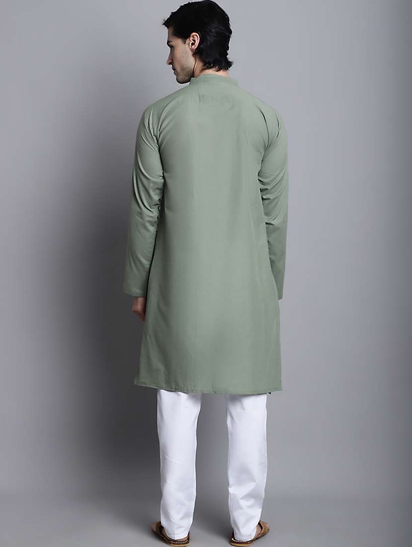 men solid mandarin neck long kurta - 22182620 -  Standard Image - 4