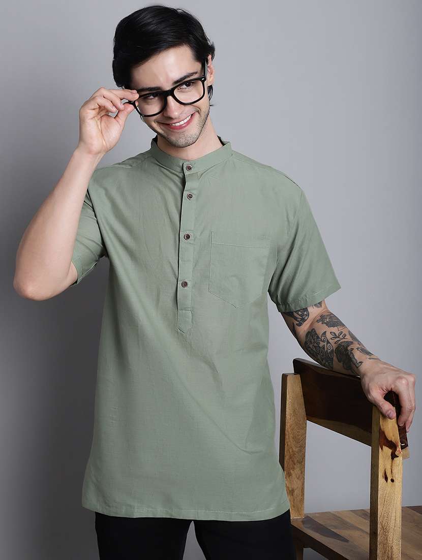 men solid mandarin neck short kurta