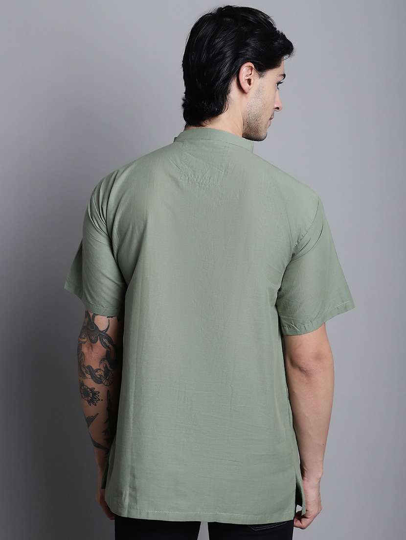 men solid mandarin neck short kurta - 22182621 -  Standard Image - 4