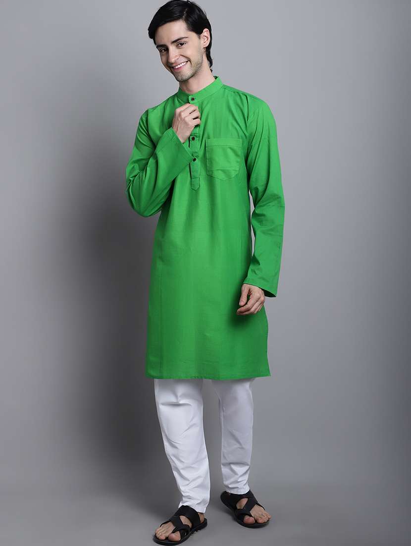 men solid mandarin neck long kurta - 22182622 -  Standard Image - 1