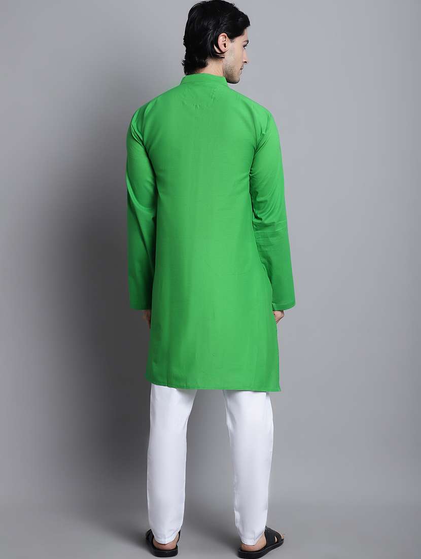 men solid mandarin neck long kurta - 22182622 -  Standard Image - 4