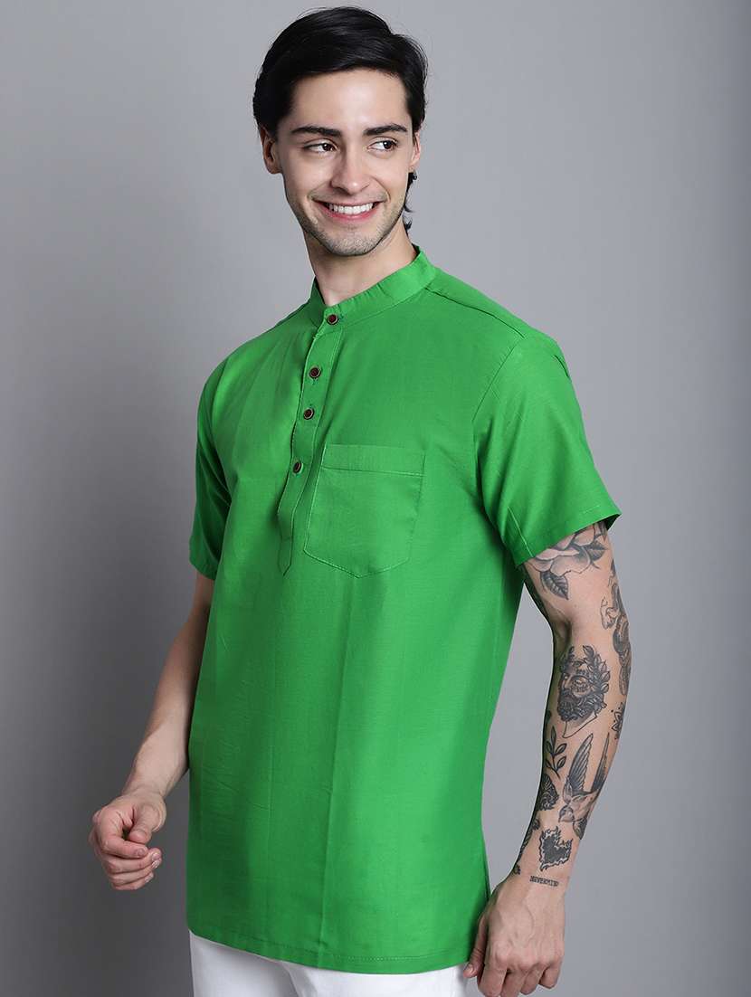 men solid mandarin neck short kurta - 22182623 -  Standard Image - 1