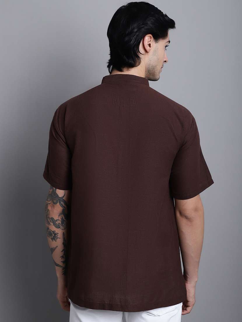 men solid mandarin neck short kurta - 22182625 -  Standard Image - 4