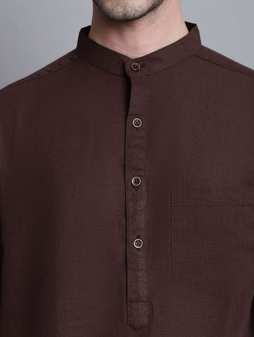 men solid mandarin neck short kurta - 22182625 -  Standard Image - 6
