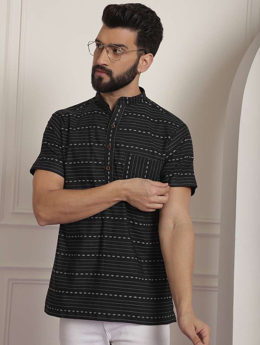 men self design mandarin neck short kurta - 22182627 -  Standard Image - 4