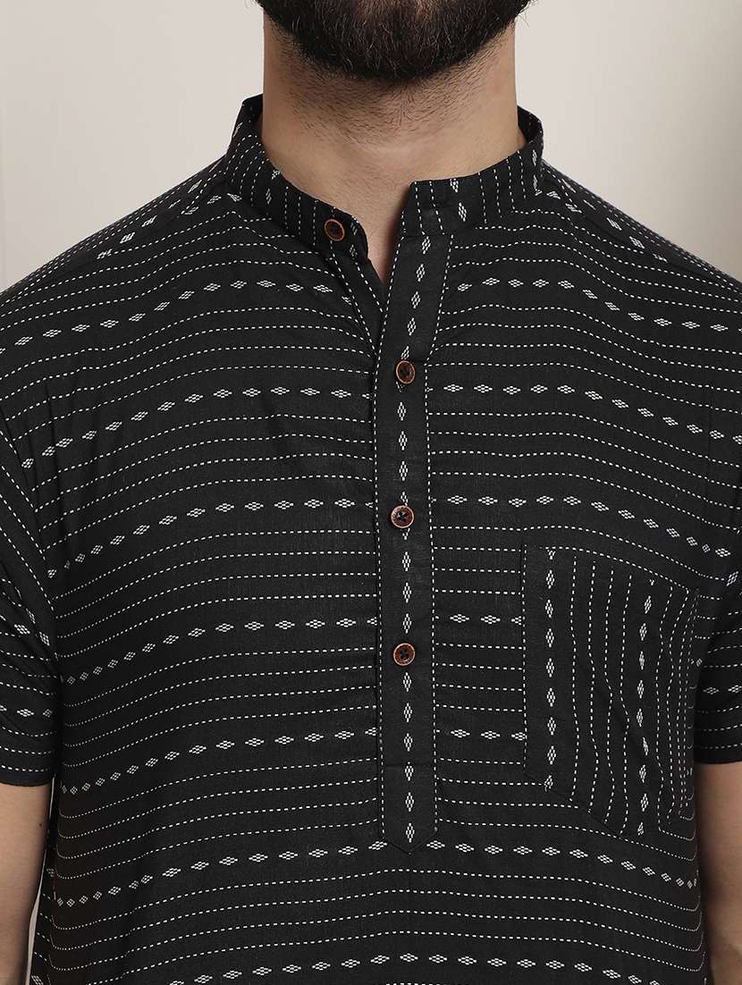 men self design mandarin neck short kurta - 22182627 -  Standard Image - 6