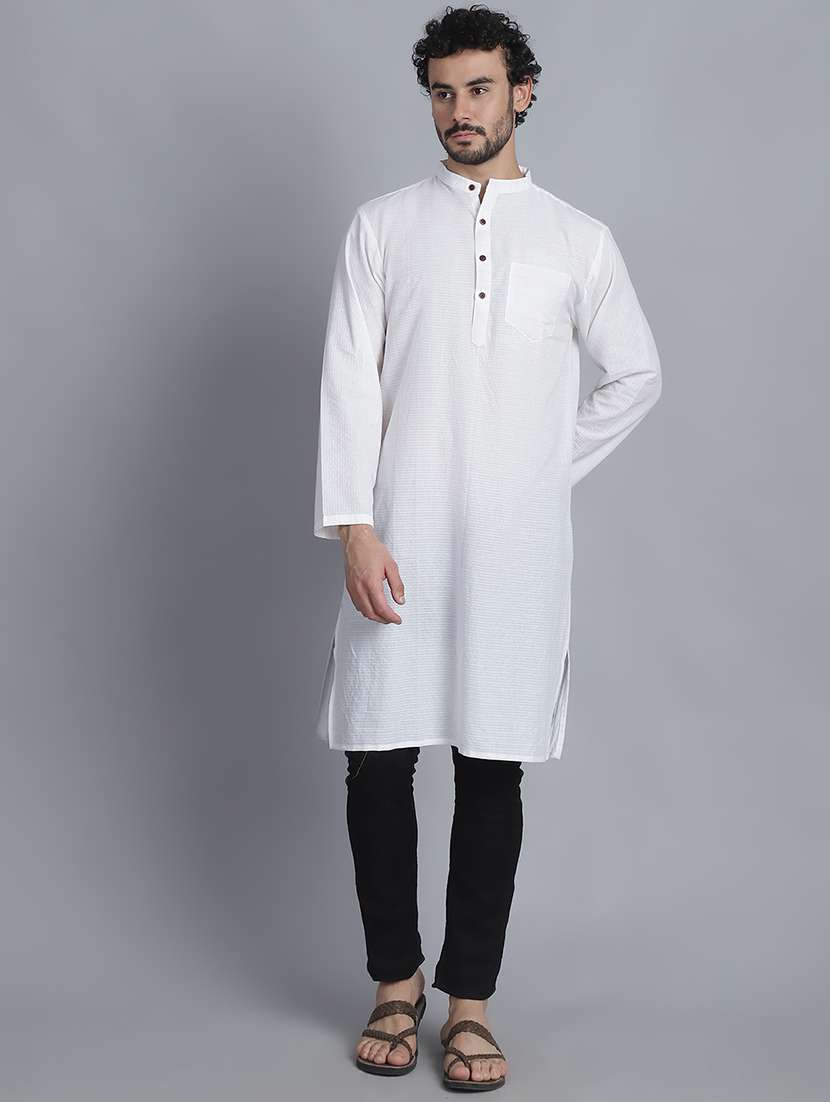 men striped mandarin neck long kurta - 22182628 -  Standard Image - 1