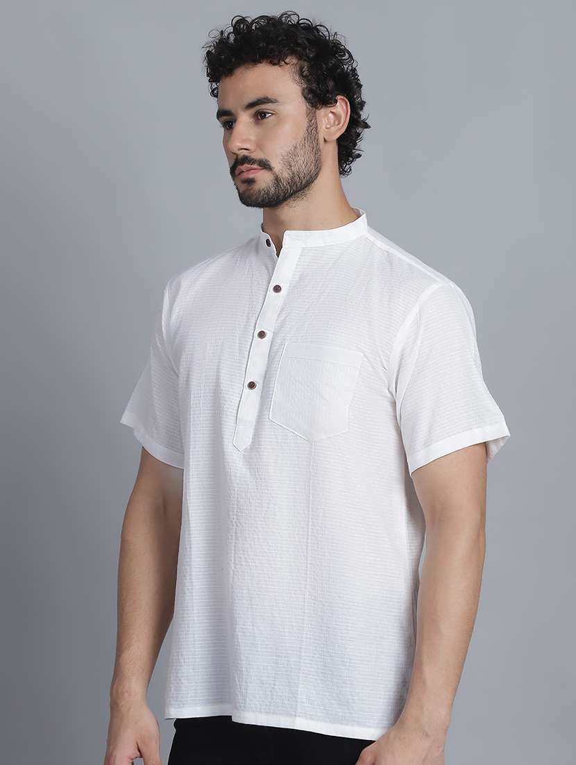 men striped mandarin neck short kurta - 22182629 -  Standard Image - 1