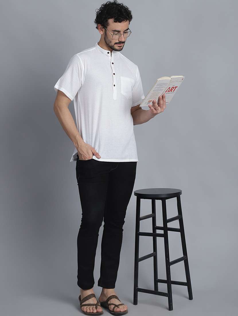 men striped mandarin neck short kurta - 22182629 -  Standard Image - 4