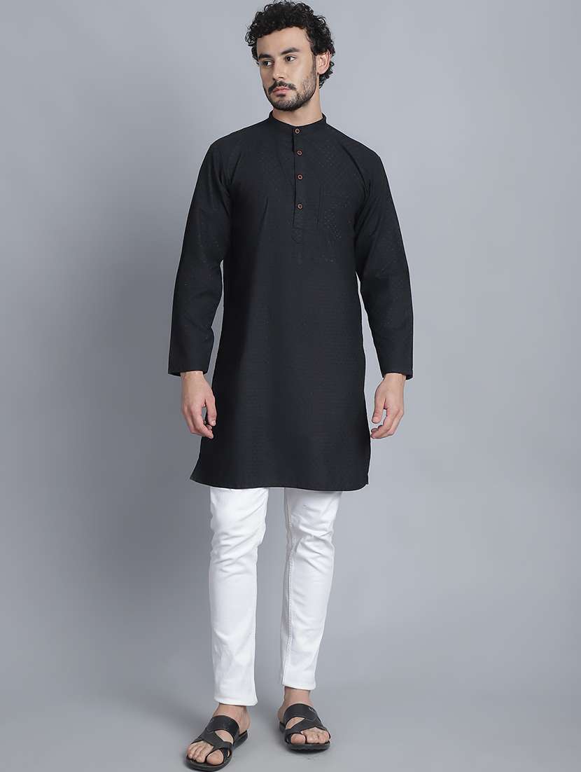men self design mandarin neck long kurta - 22182630 -  Standard Image - 1