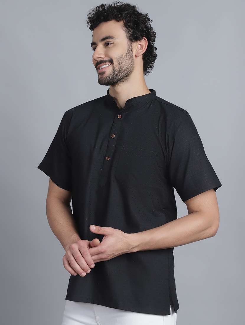 men self design mandarin neck short kurta - 22182631 -  Standard Image - 1