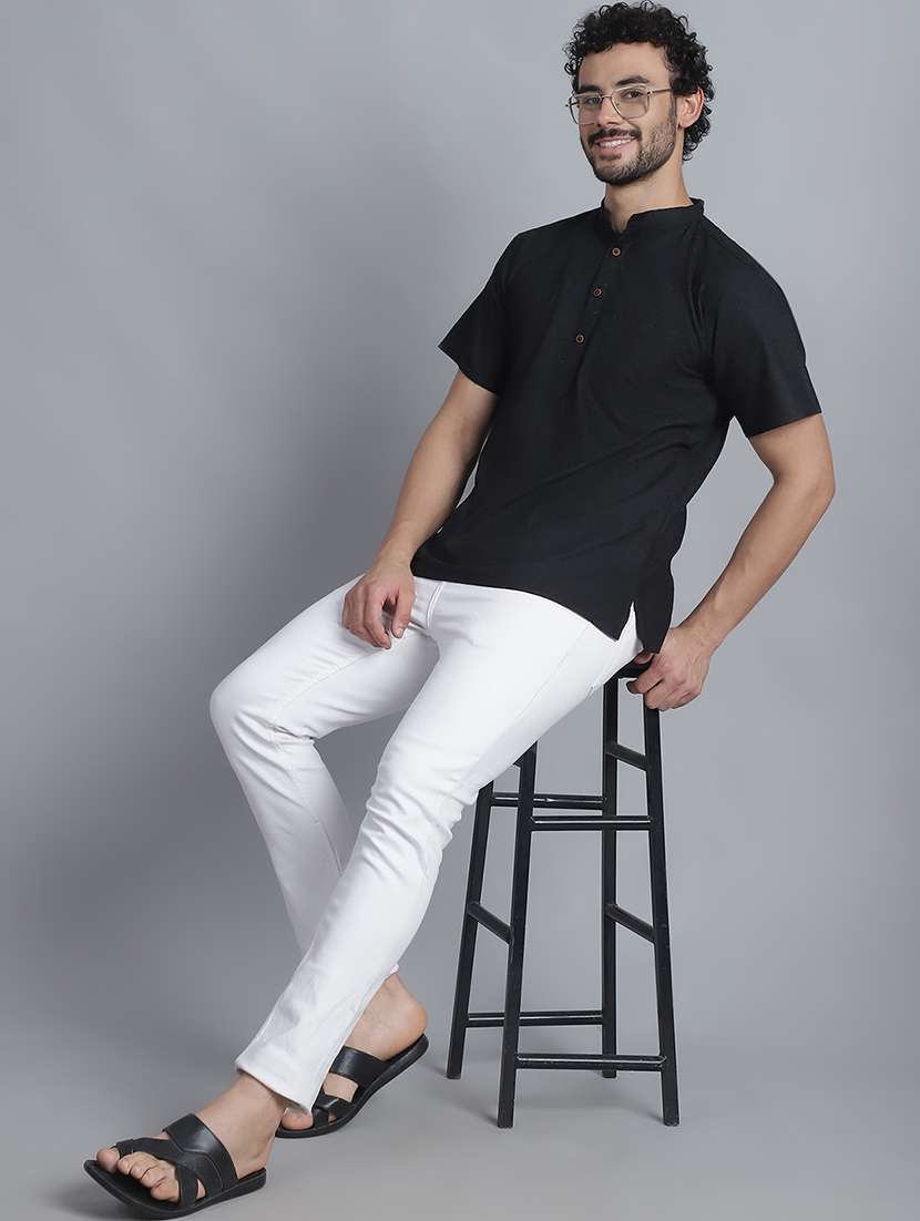men self design mandarin neck short kurta - 22182631 -  Standard Image - 4