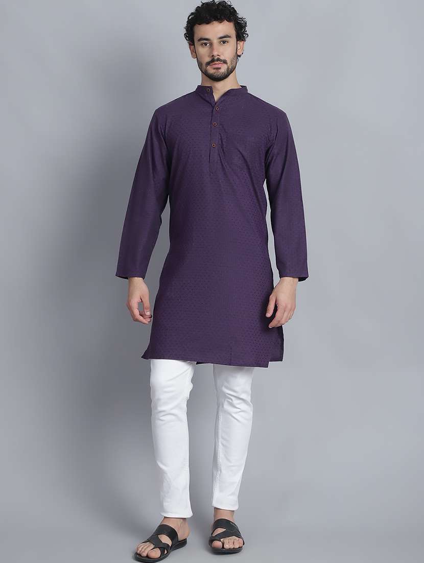 men self design mandarin neck long kurta - 22182632 -  Standard Image - 1