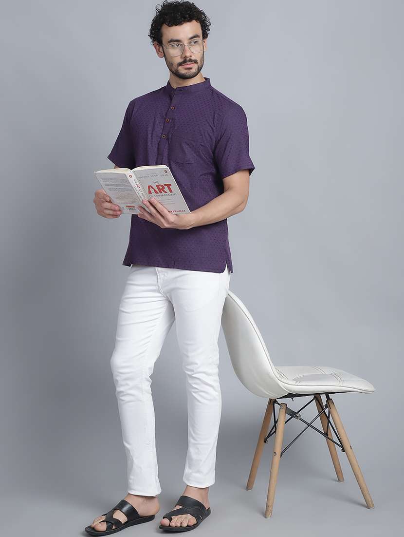men self design mandarin neck short kurta - 22182633 -  Standard Image - 4