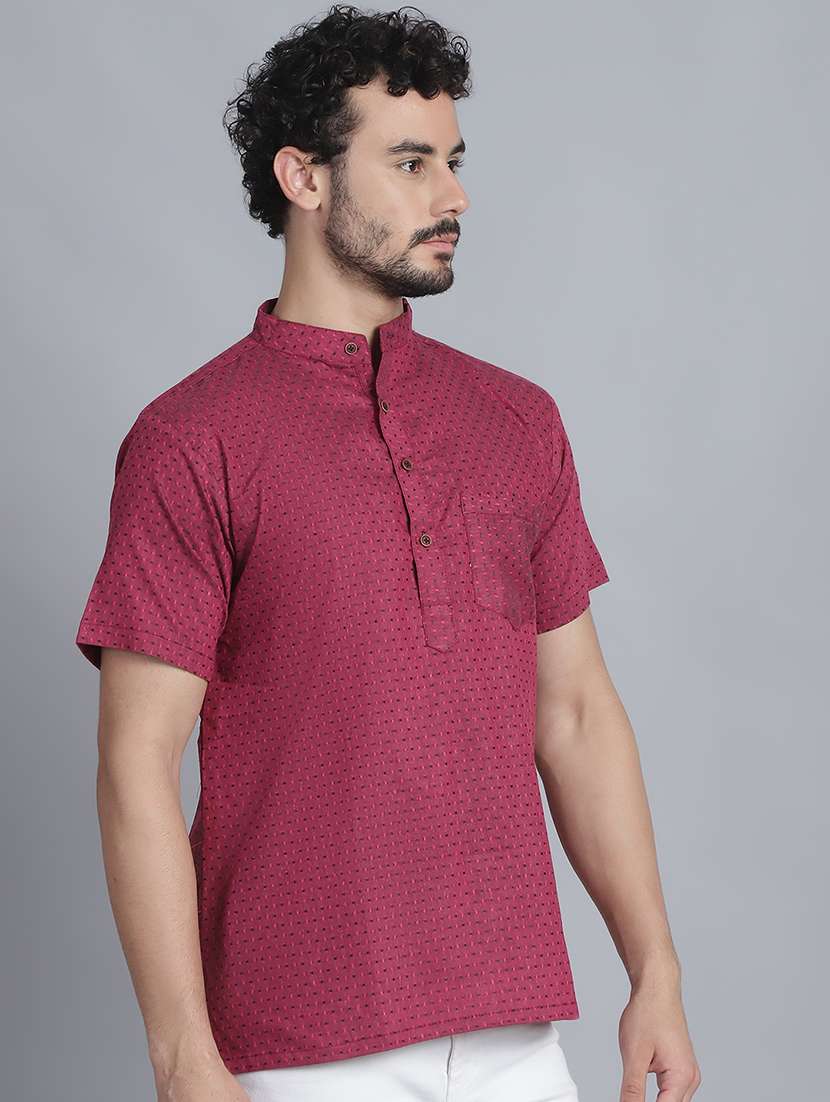 men self design mandarin neck short kurta - 22182635 -  Standard Image - 1