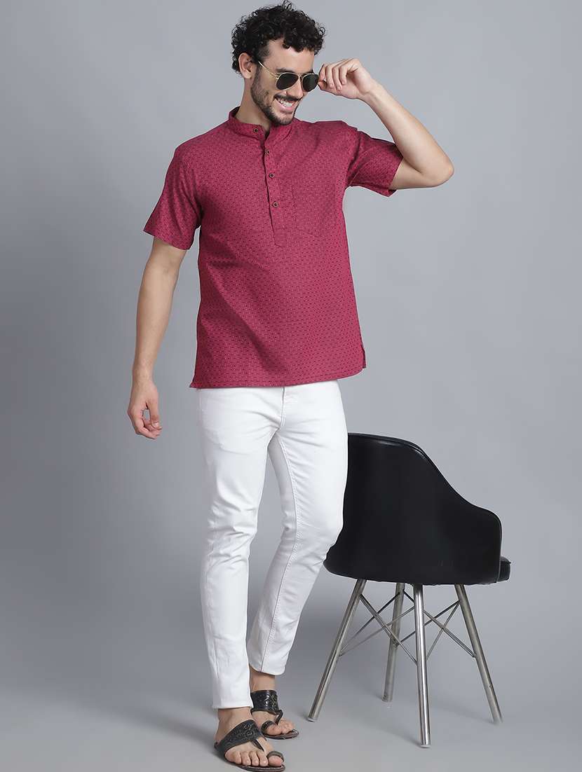 men self design mandarin neck short kurta - 22182635 -  Standard Image - 4