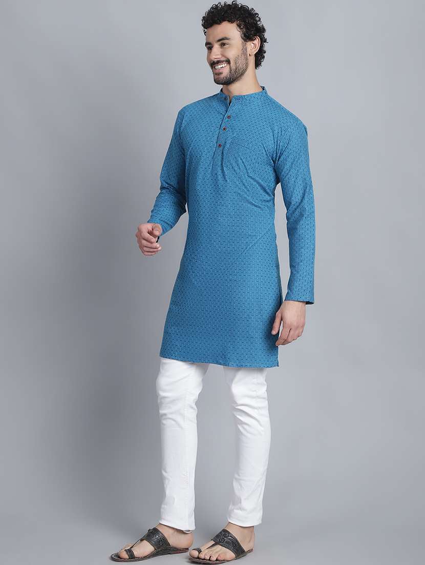 men self design mandarin neck long kurta - 22182636 -  Standard Image - 1