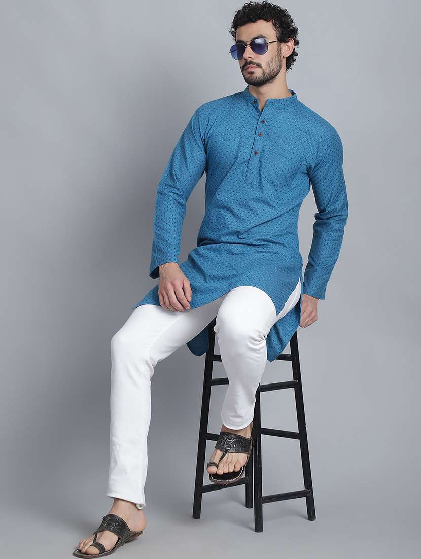 men self design mandarin neck long kurta - 22182636 -  Standard Image - 4