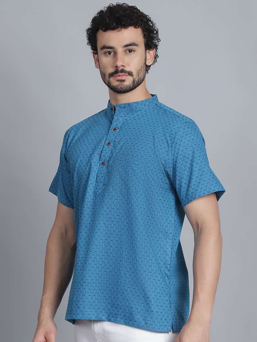 men self design mandarin neck short kurta - 22182637 -  Standard Image - 1