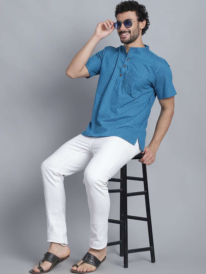 men self design mandarin neck short kurta - 22182637 -  Standard Image - 4