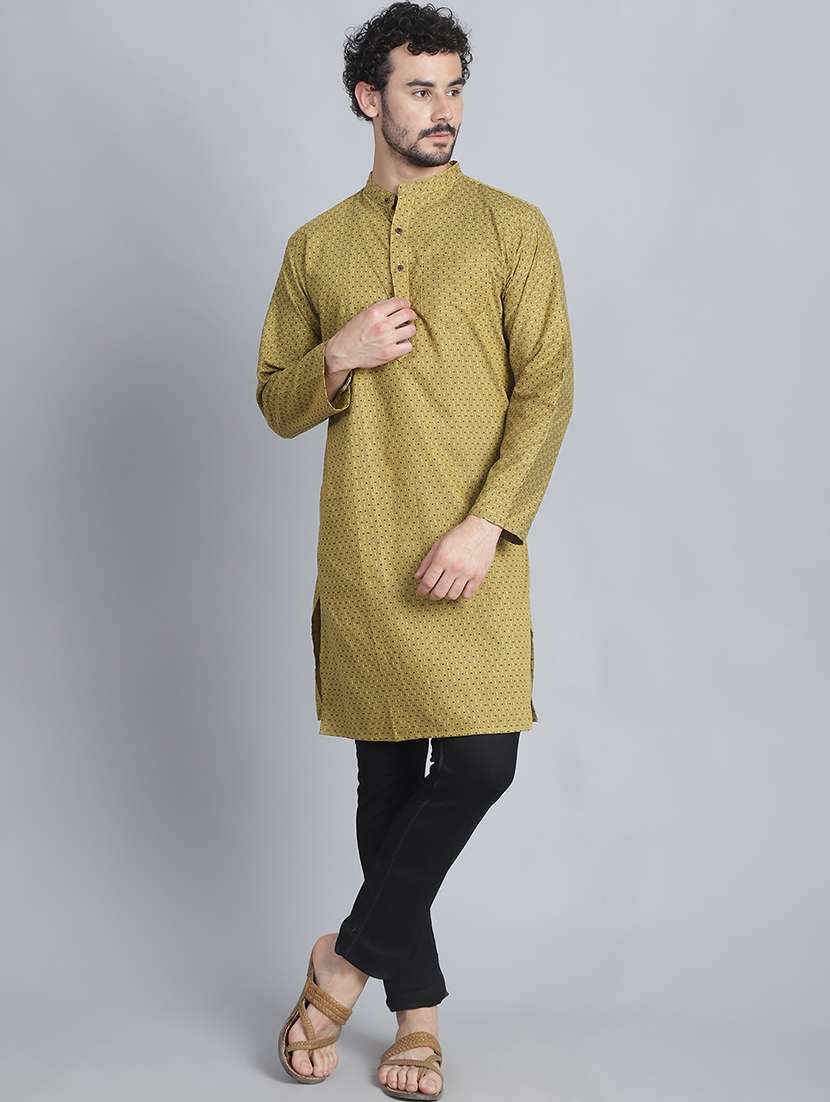 men self design mandarin neck long kurta - 22182638 -  Standard Image - 1