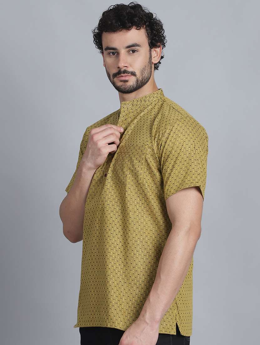 men self design mandarin neck short kurta - 22182639 -  Standard Image - 1