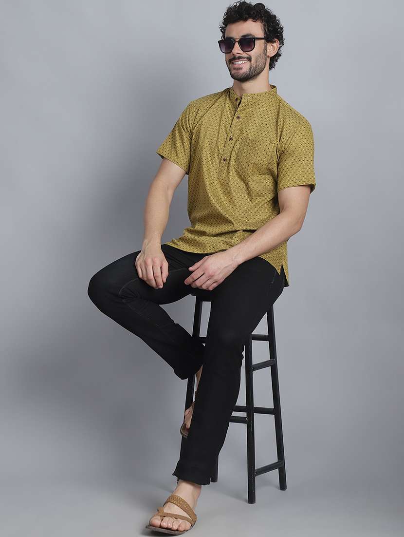 men self design mandarin neck short kurta - 22182639 -  Standard Image - 4