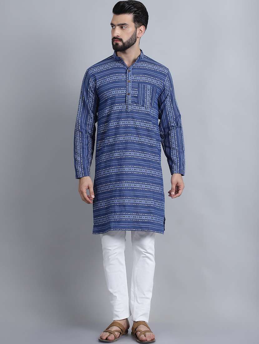 men self design mandarin neck long kurta - 22182640 -  Standard Image - 1