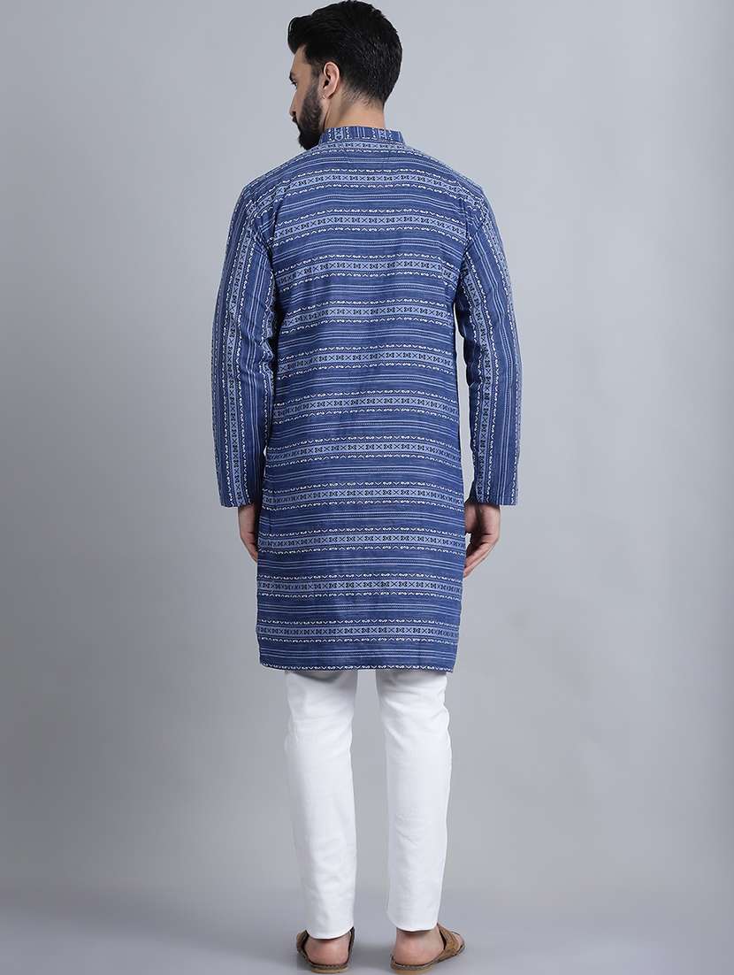 men self design mandarin neck long kurta - 22182640 -  Standard Image - 4