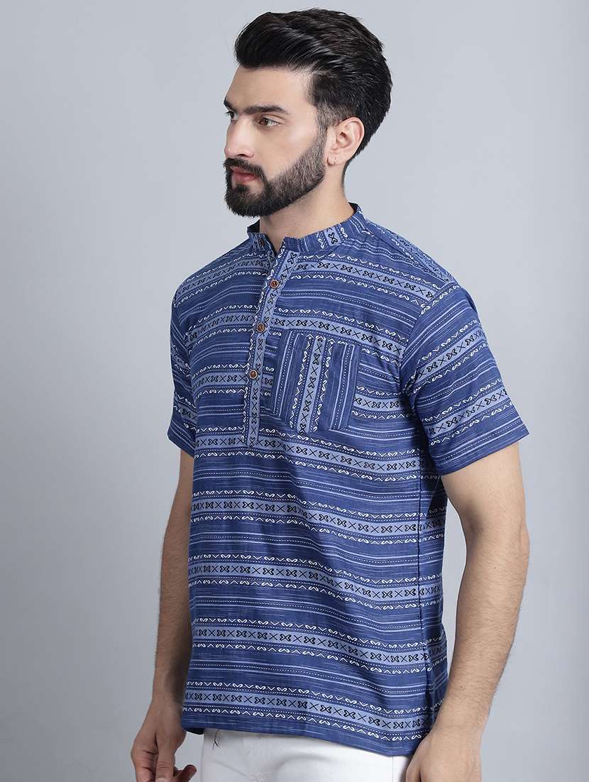 men self design mandarin neck short kurta - 22182641 -  Standard Image - 1