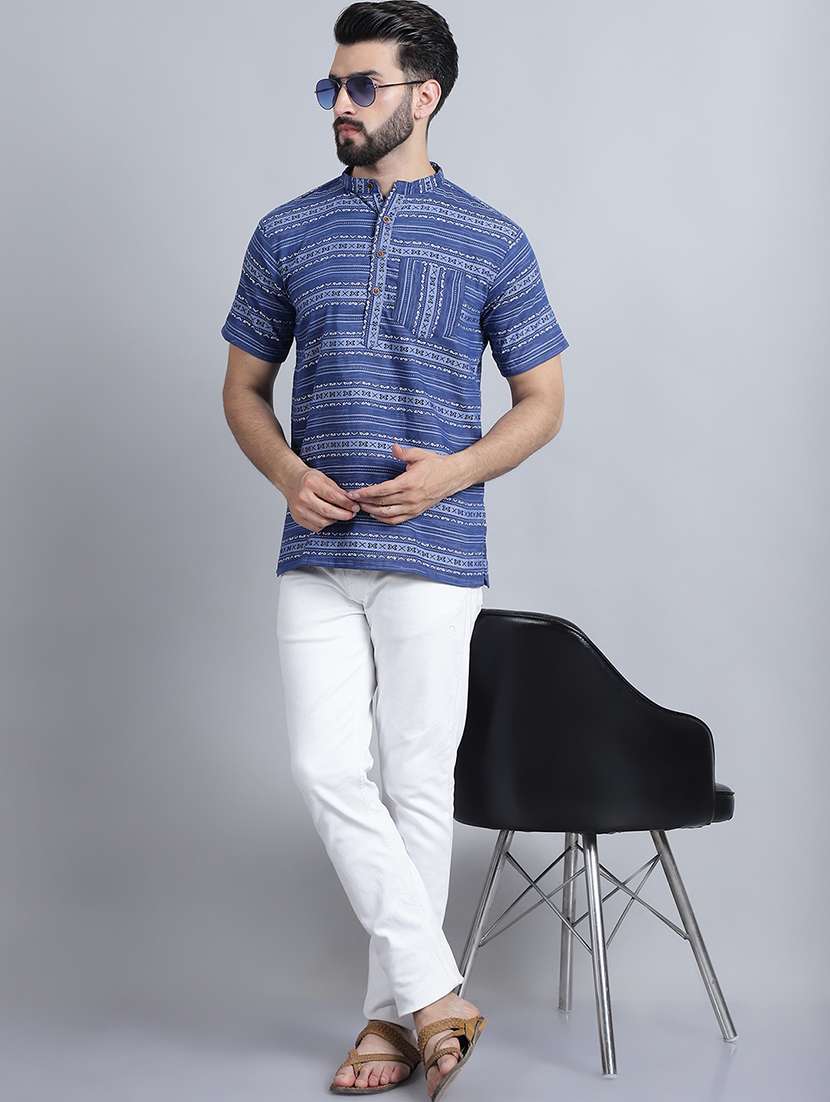 men self design mandarin neck short kurta - 22182641 -  Standard Image - 4