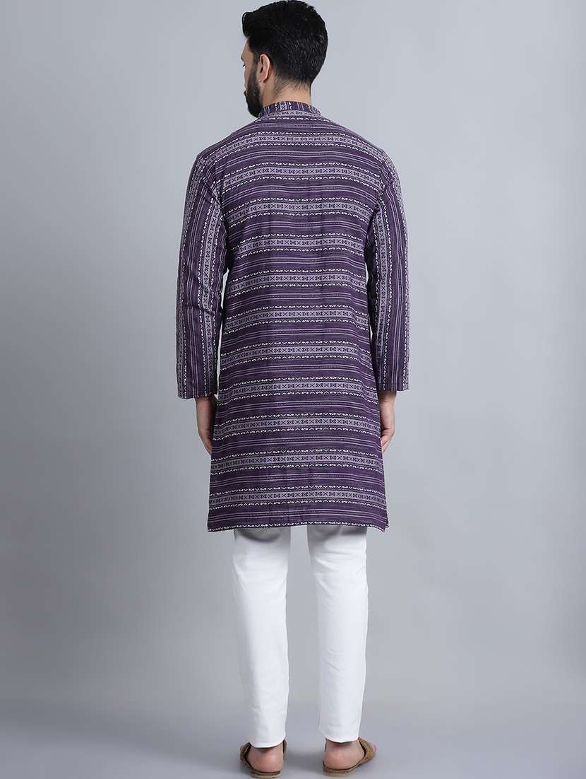 men self design mandarin neck long kurta - 22182642 -  Standard Image - 4