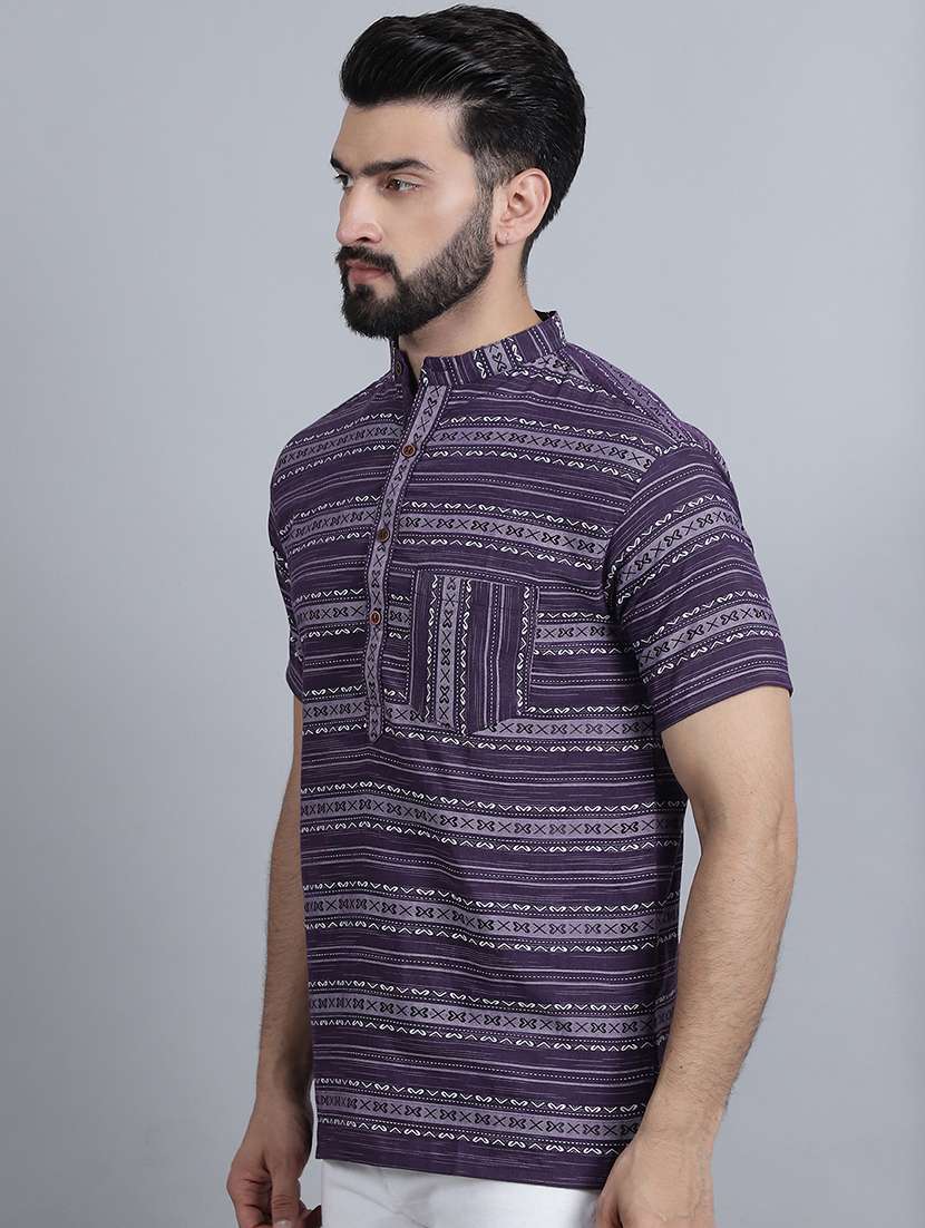 men self design mandarin neck short kurta - 22182643 -  Standard Image - 1