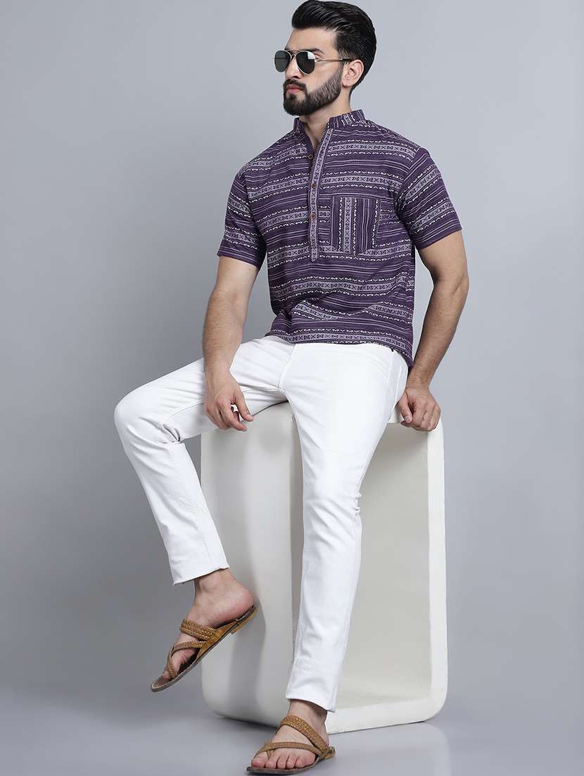 men self design mandarin neck short kurta - 22182643 -  Standard Image - 4