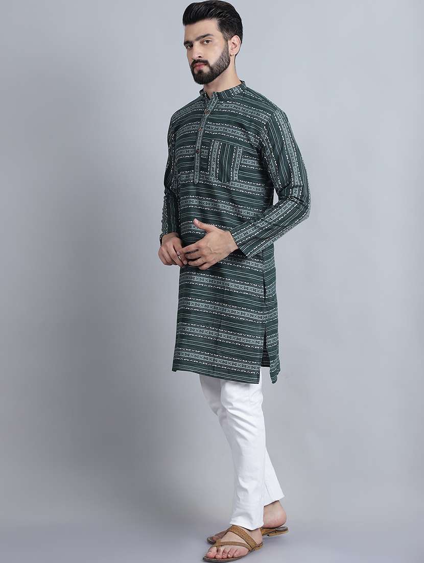 men self design mandarin neck long kurta - 22182644 -  Standard Image - 1