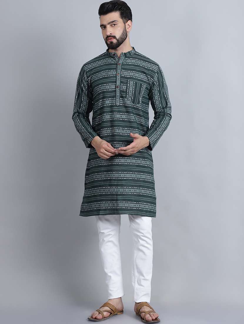 men self design mandarin neck long kurta - 22182644 -  Standard Image - 4