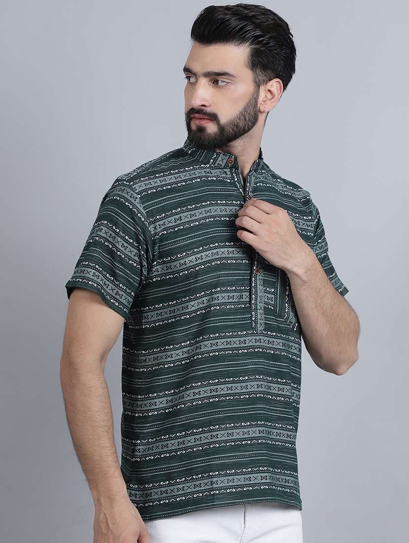 men self design mandarin neck short kurta - 22182645 -  Standard Image - 1