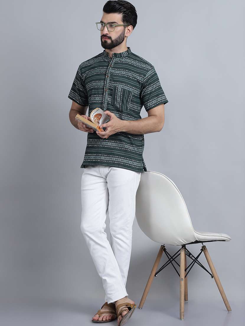 men self design mandarin neck short kurta - 22182645 -  Standard Image - 4