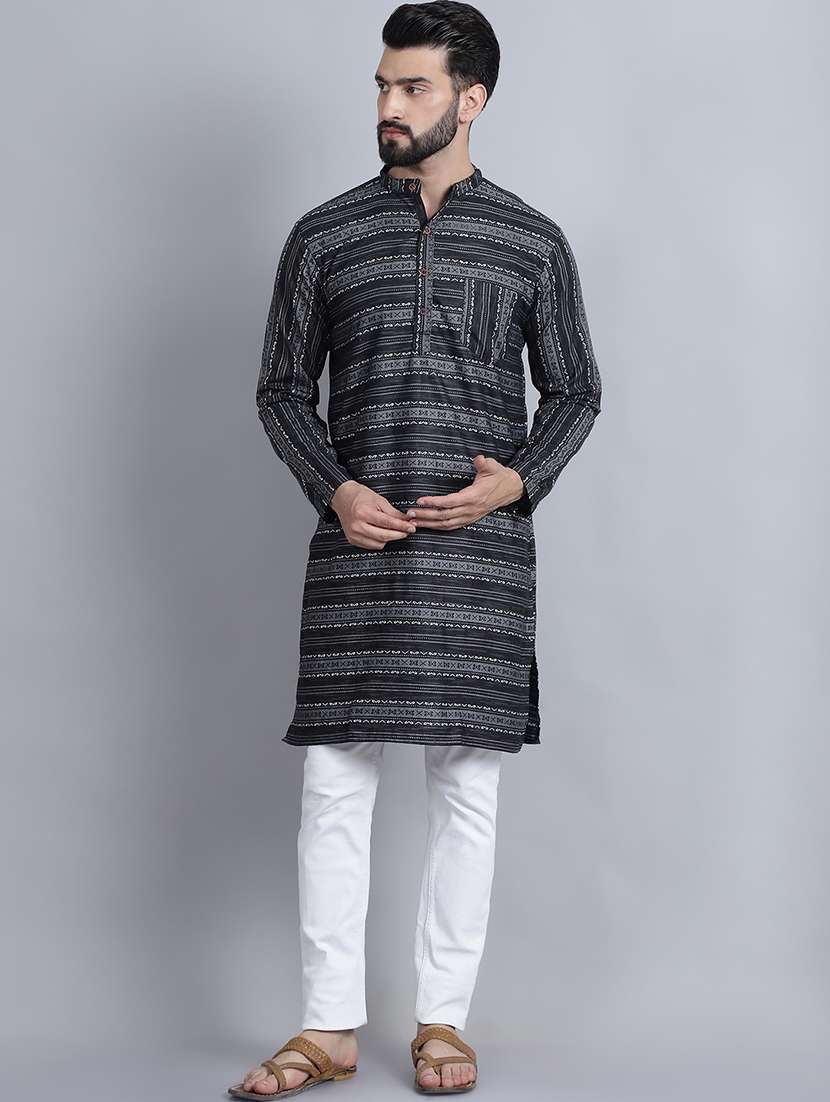 men self design mandarin neck long kurta - 22182646 -  Standard Image - 1