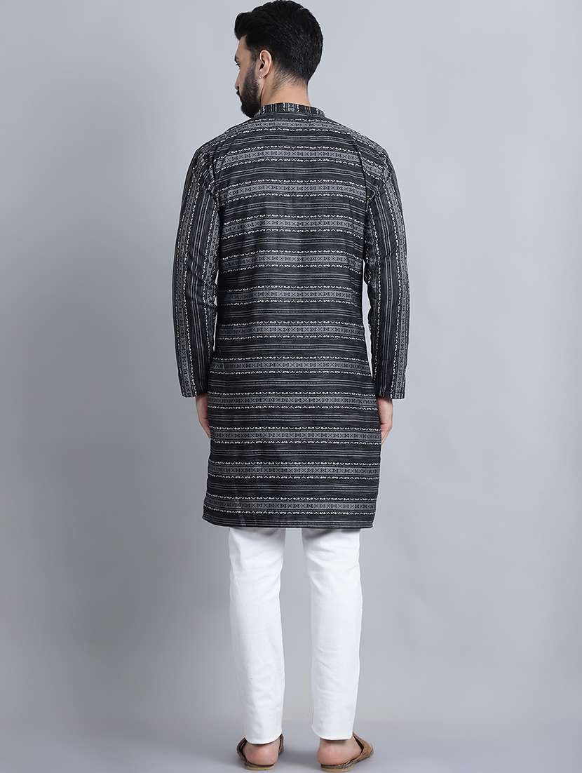 men self design mandarin neck long kurta - 22182646 -  Standard Image - 4