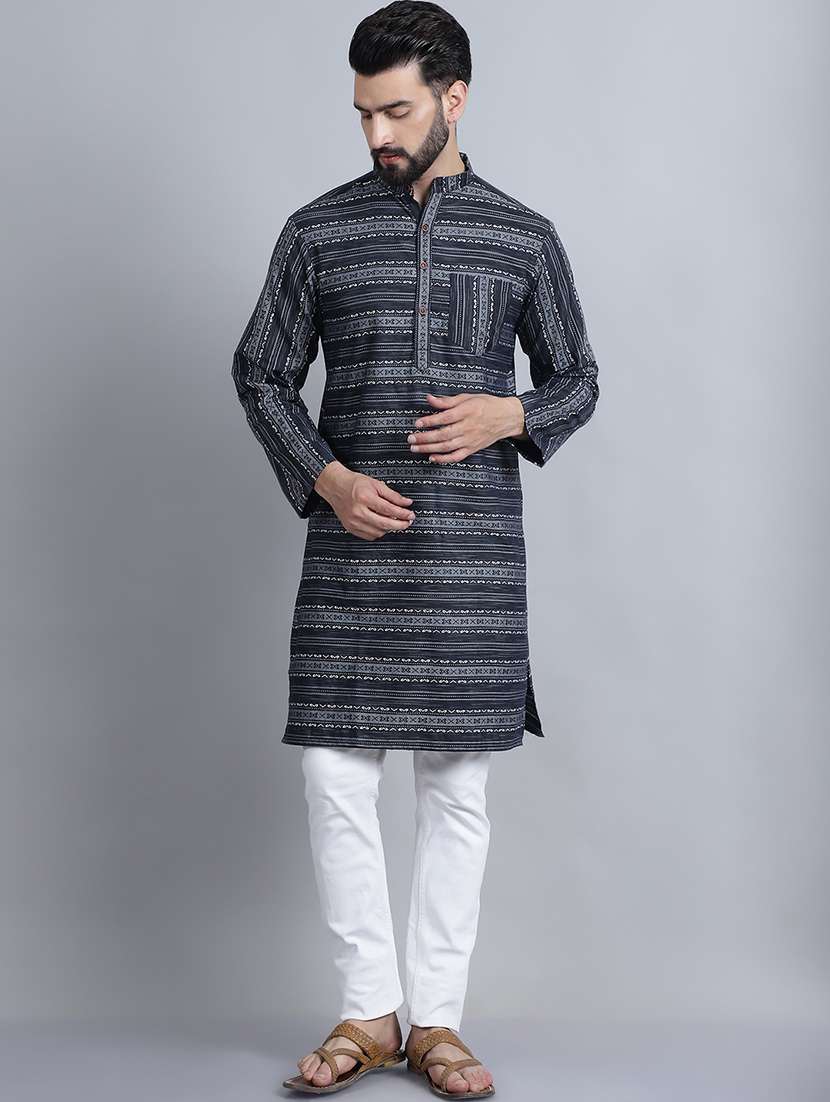 men self design mandarin neck long kurta - 22182648 -  Standard Image - 1