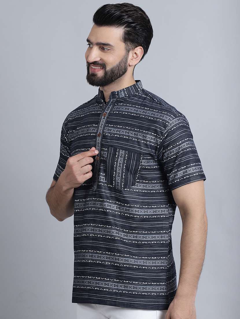 men self design mandarin neck short kurta - 22182649 -  Standard Image - 1