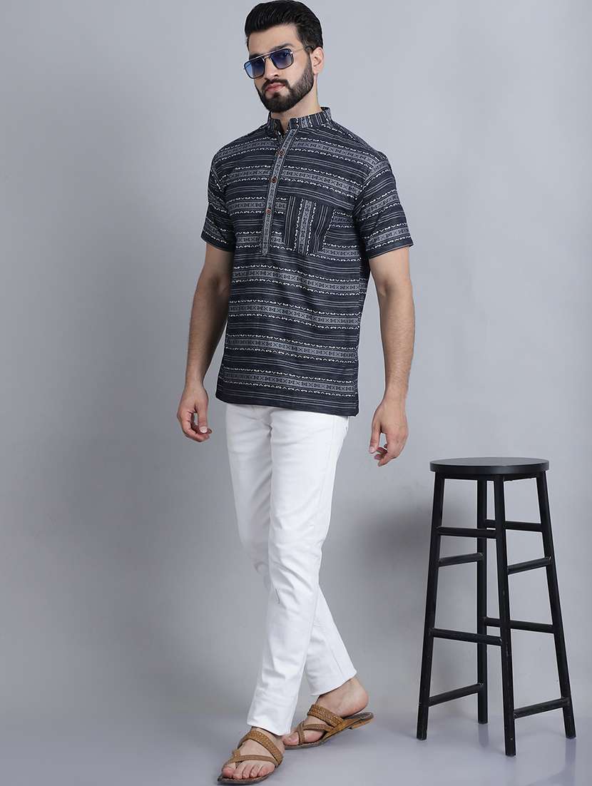 men self design mandarin neck short kurta - 22182649 -  Standard Image - 4