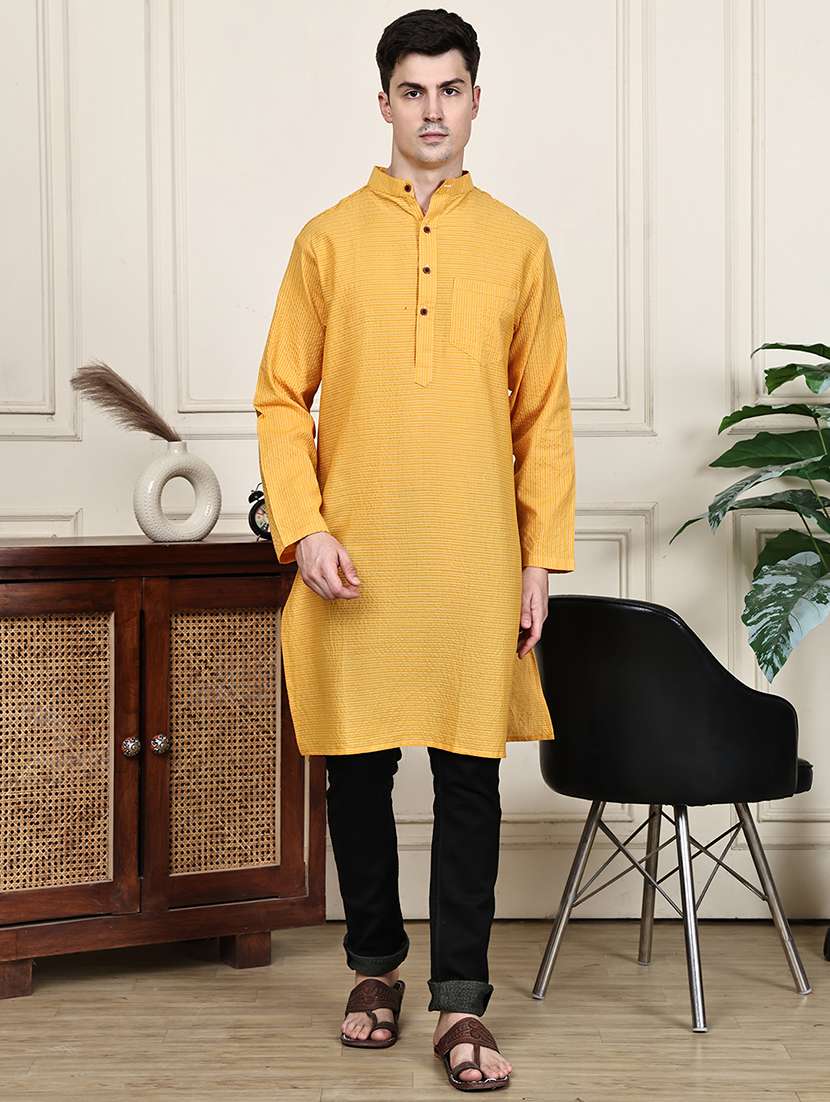 men striped mandarin neck long kurta - 22182666 -  Standard Image - 1