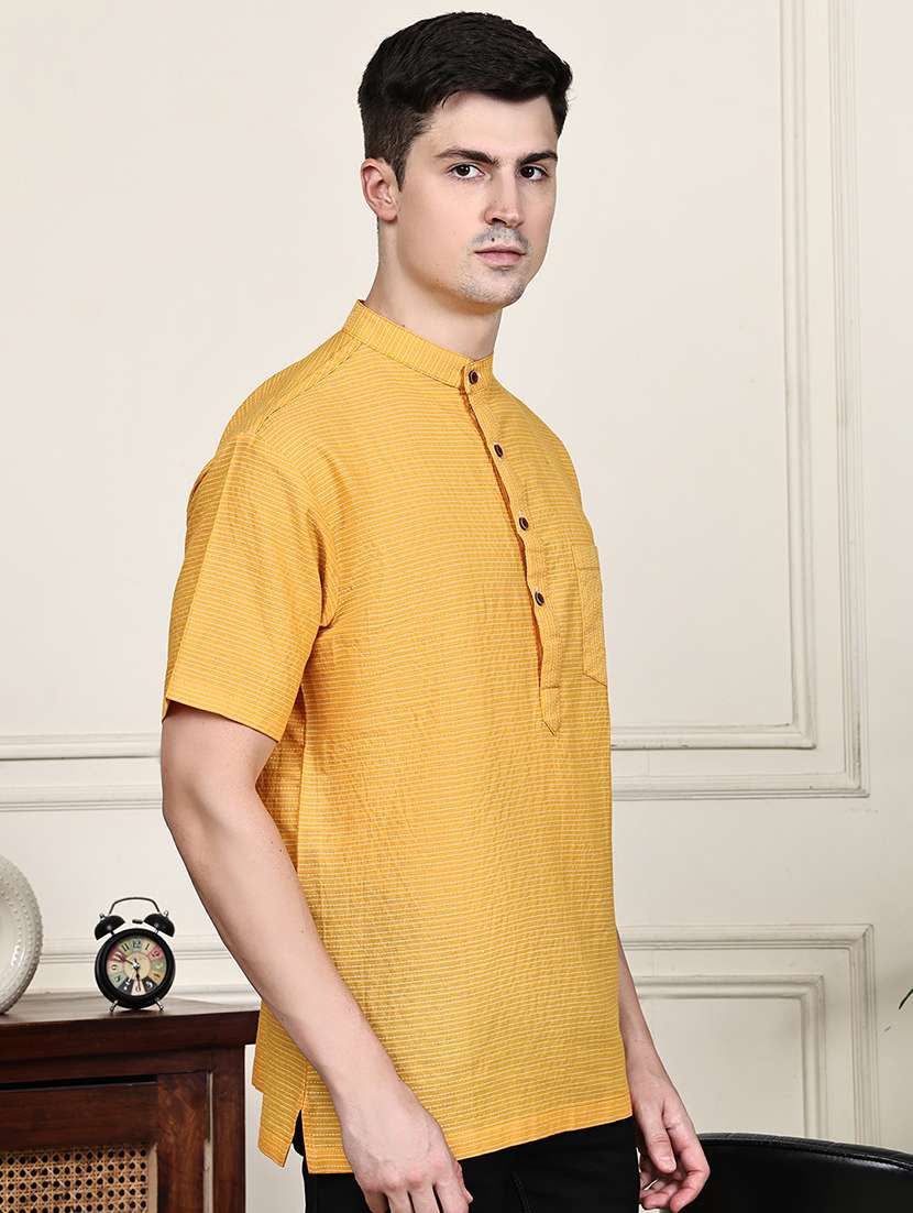 men striped mandarin neck short kurta - 22182667 -  Standard Image - 1