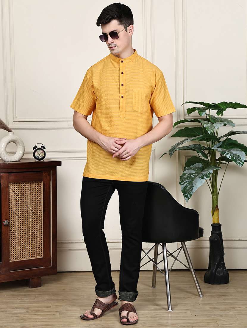 men striped mandarin neck short kurta - 22182667 -  Standard Image - 4