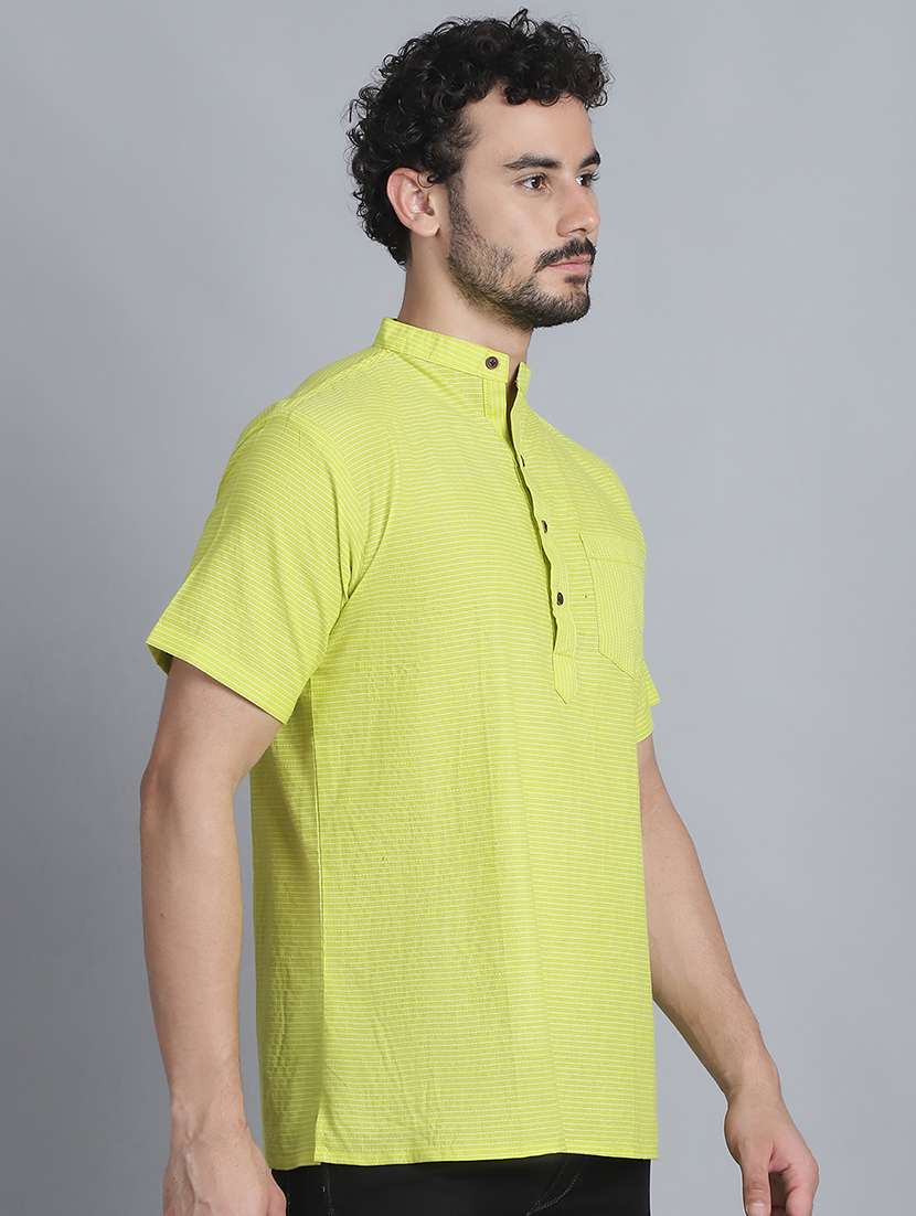 men striped mandarin neck short kurta - 22182671 -  Standard Image - 1