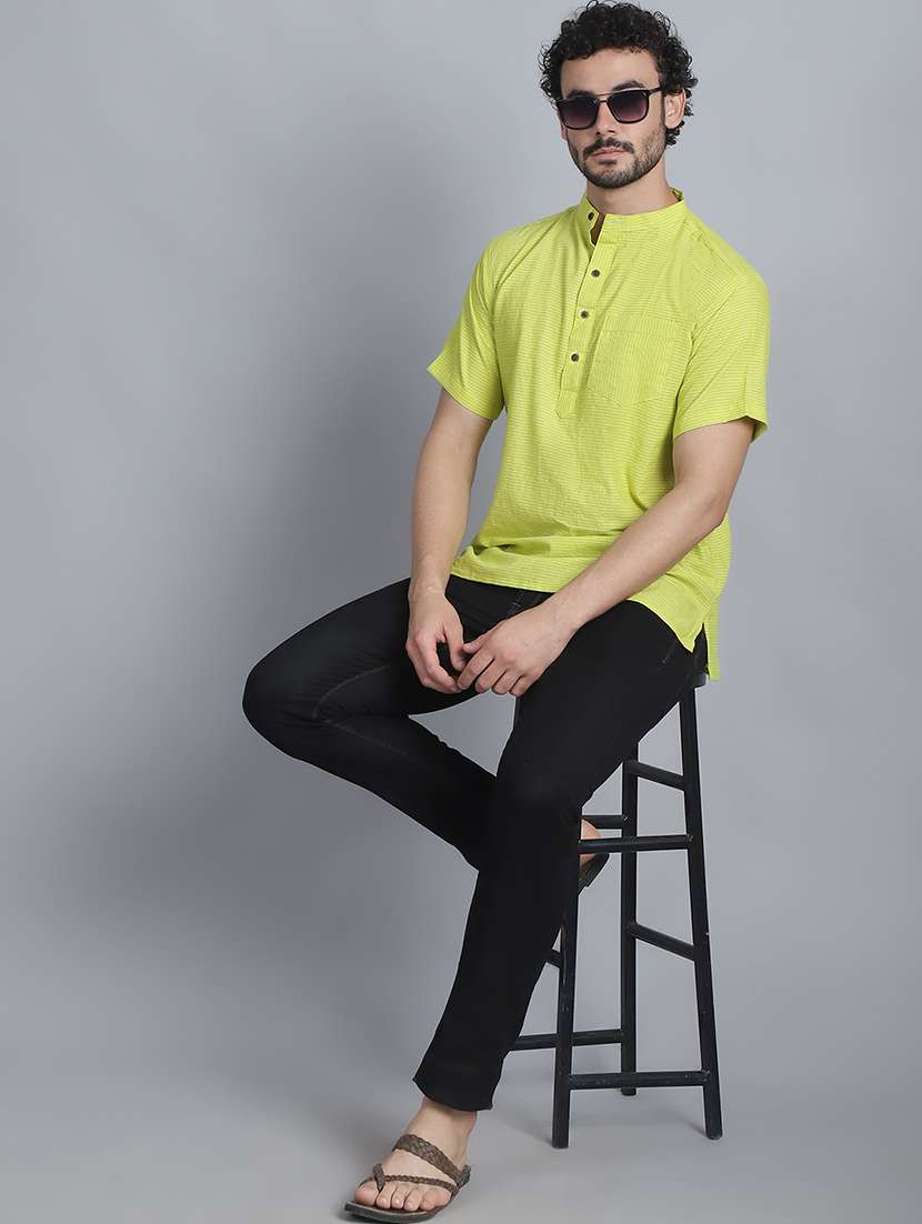 men striped mandarin neck short kurta - 22182671 -  Standard Image - 4